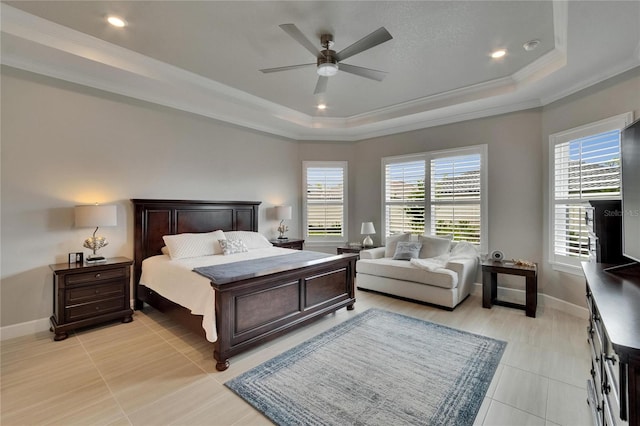 4795 Freccia Loop, Wesley Chapel, FL 33543 - bedroom with a raised ceiling, multiple windows, ornamental molding, baseboards, and recessed lighting