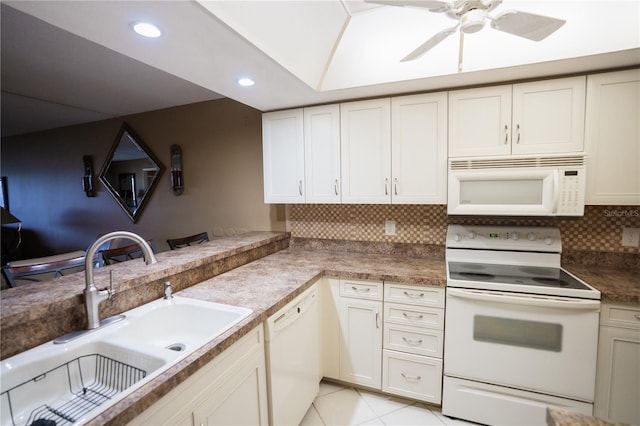 1846 Golfview Dr Unit 1846, Tarpon Springs, FL 34689 - kitchen with white appliances, a sink, decorative backsplash, a ceiling fan, and recessed lighting