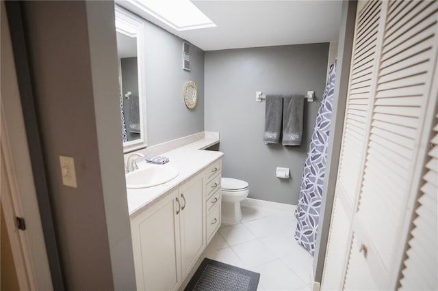 1846 Golfview Dr Unit 1846, Tarpon Springs, FL 34689 - bathroom featuring vanity, toilet, a skylight, a closet, and tile patterned floors