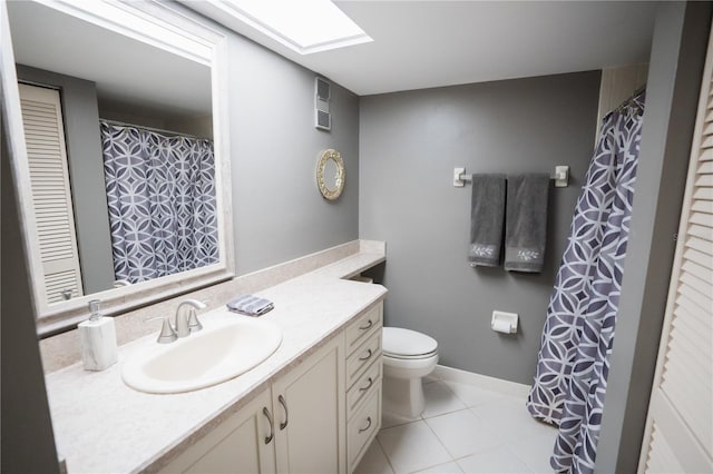 1846 Golfview Dr Unit 1846, Tarpon Springs, FL 34689 - bathroom with vanity, toilet, a skylight, and tile patterned flooring