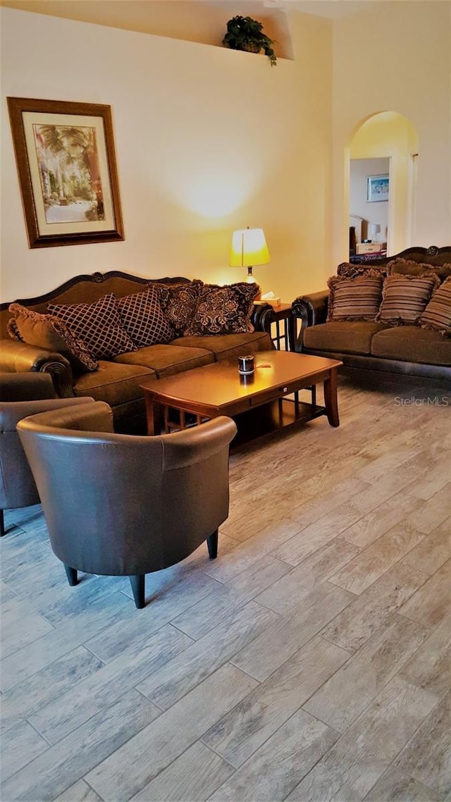 189 Minniehaha Cir, Haines City, FL 33844 - living room featuring light wood finished floors and arched walkways