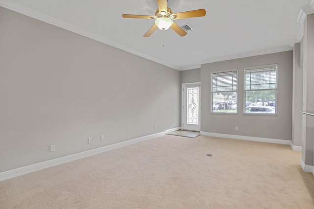 16137 Churchview Dr, Lithia, FL 33547 - unfurnished room with crown molding, baseboards, light colored carpet, and a ceiling fan
