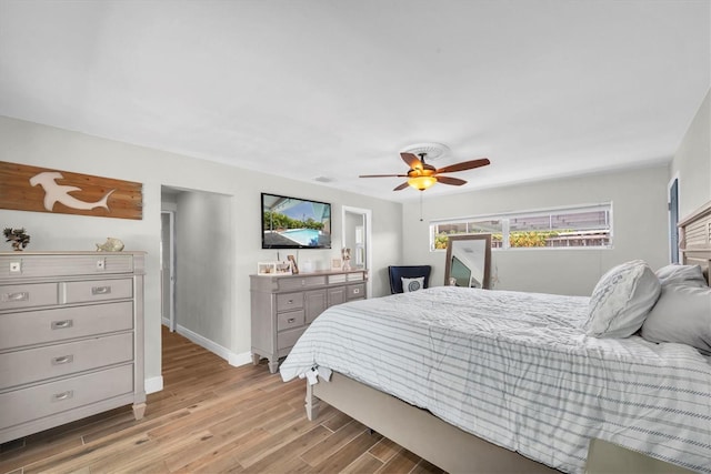 9591 Commodore Dr, Seminole, FL 33776 - bedroom with light wood-style flooring, baseboards, and ceiling fan