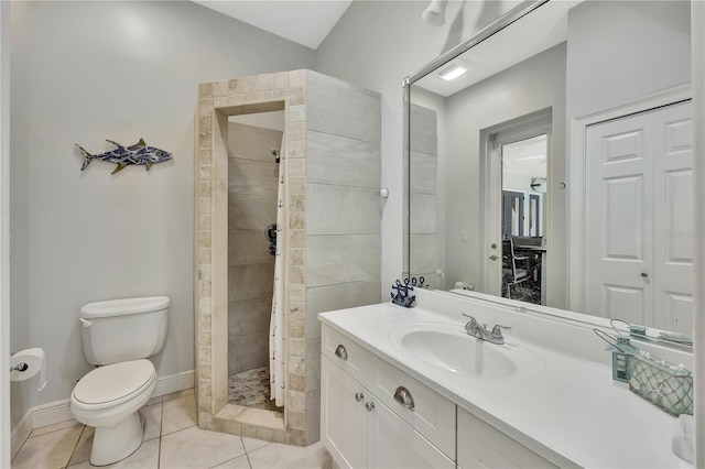 1817 Piccadilly Cir, Cape Coral, FL 33991 - bathroom with toilet, vanity, a stall shower, tile patterned flooring, and baseboards