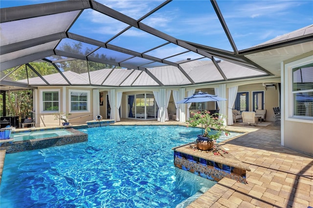 1817 Piccadilly Cir, Cape Coral, FL 33991 - view of swimming pool with a patio area, a pool with connected hot tub, and glass enclosure