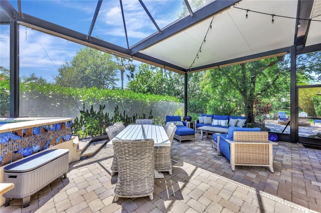 1817 Piccadilly Cir, Cape Coral, FL 33991 - view of patio / terrace featuring an outdoor living space, outdoor dining space, and a lanai