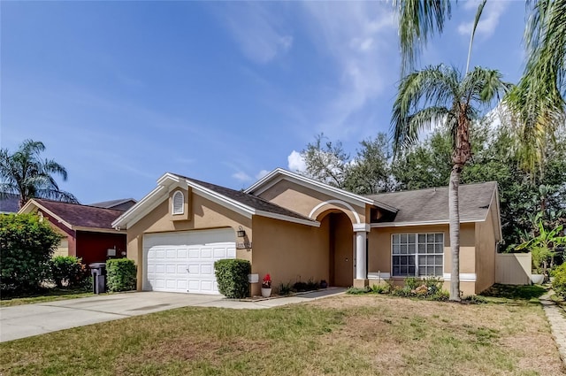 11641 Branch Mooring Dr, Tampa, FL 33635 - ranch-style home featuring stucco siding, a garage, concrete driveway, and a front yard