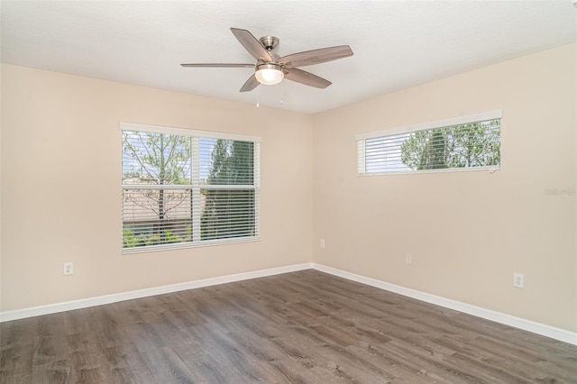6920 Towering Spruce Dr, Riverview, FL 33578 - unfurnished room with wood finished floors, healthy amount of natural light, a ceiling fan, and baseboards