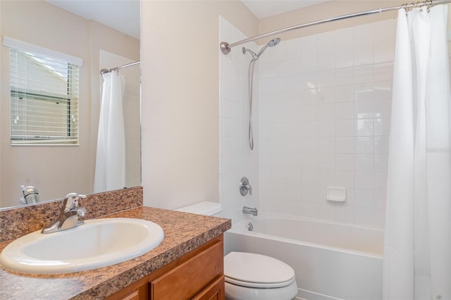 6920 Towering Spruce Dr, Riverview, FL 33578 - bathroom with toilet, vanity, and shower / tub combo with curtain