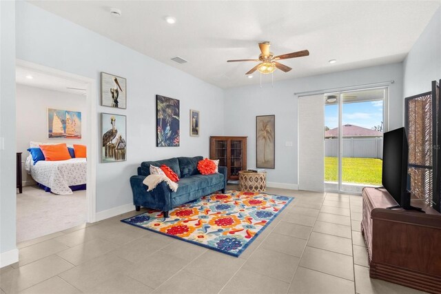 10945 High Noon Trl, Parrish, FL 34219 - living area with ceiling fan, tile patterned flooring, baseboards, and recessed lighting