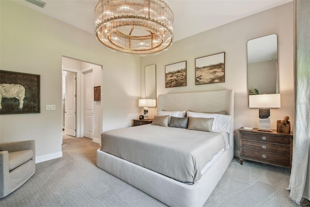 10036 Beachwalk Dr, Englewood, FL 34223 - bedroom with carpet flooring, a chandelier, and baseboards