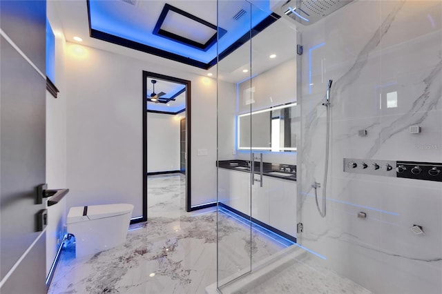 6520 Simone Shores Cir, Apollo Beach, FL 33572 - full bath with marble tiled floors, a marble finish shower, toilet, and double vanity