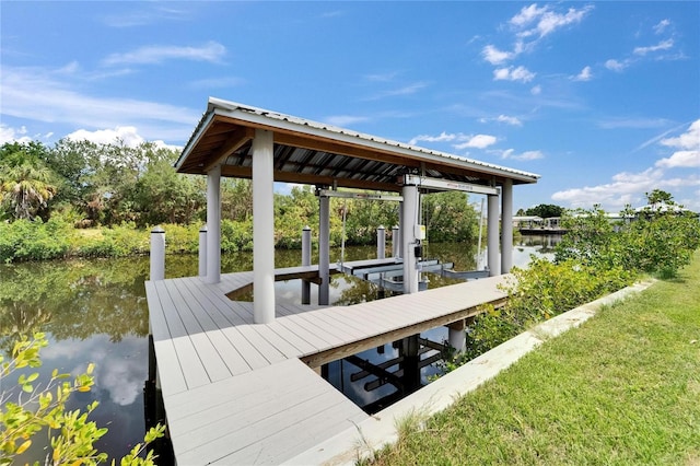 6520 Simone Shores Cir, Apollo Beach, FL 33572 - dock with boat lift and a water view