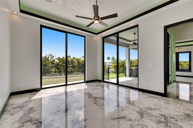 6526 Simone Shores Cir, Apollo Beach, FL 33572 - spare room featuring marble tiled flooring, ceiling fan, healthy amount of natural light, and recessed lighting