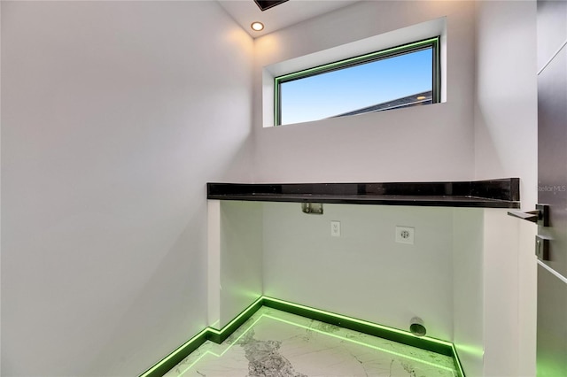 6526 Simone Shores Cir, Apollo Beach, FL 33572 - bathroom with marble finish flooring, baseboards, and recessed lighting