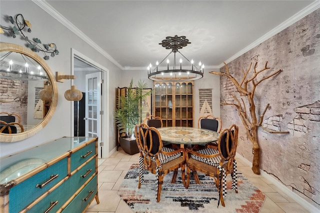 644 Yardarm Dr Unit 22, Apollo Beach, FL 33572 - dining room featuring a chandelier, light tile patterned floors, and crown molding