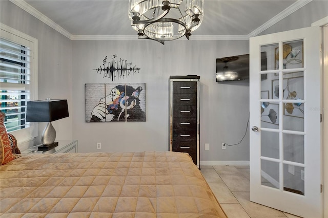 644 Yardarm Dr Unit 22, Apollo Beach, FL 33572 - tiled bedroom featuring a chandelier, crown molding, and baseboards
