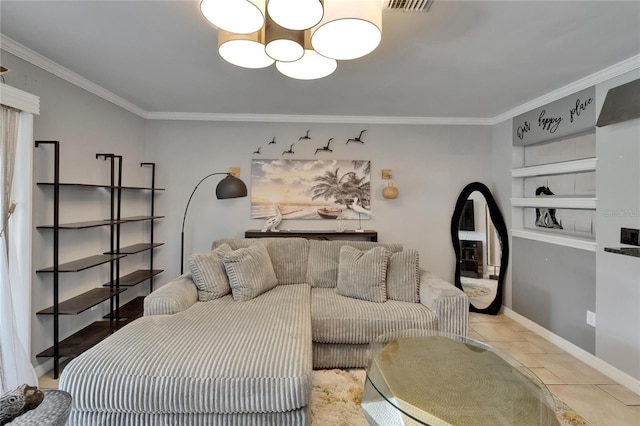 644 Yardarm Dr Unit 22, Apollo Beach, FL 33572 - living area featuring ornamental molding, built in features, baseboards, and tile patterned floors