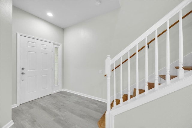 4910 Chatham Gate Drive Dr, Riverview, FL 33578 - entrance foyer featuring wood finished floors, stairway, baseboards, and recessed lighting