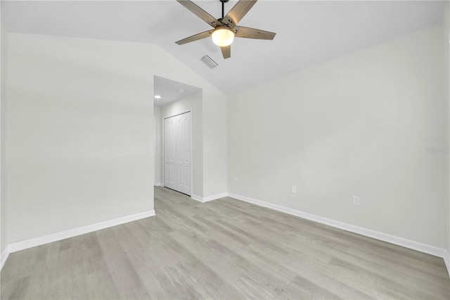 4910 Chatham Gate Drive Dr, Riverview, FL 33578 - spare room featuring ceiling fan, vaulted ceiling, light wood finished floors, baseboards, and recessed lighting