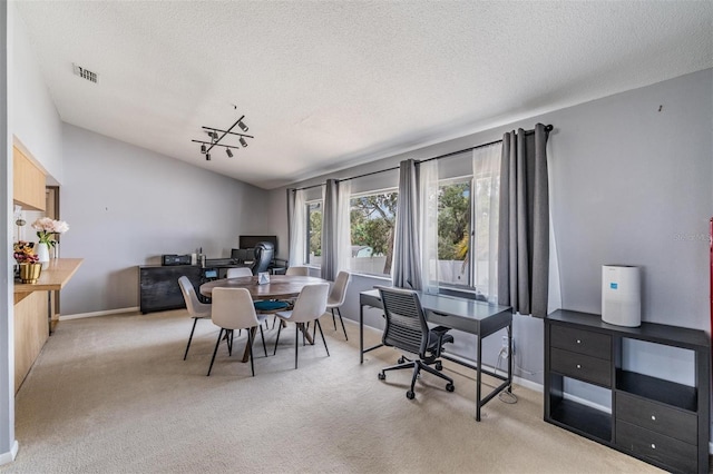5540 Applegate Dr, Spring Hill, FL 34606 - dining space with carpet, a desk, a textured ceiling, and baseboards