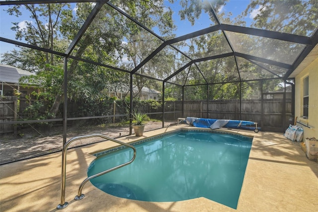 6918 Potomac Cir, Riverview, FL 33578 - view of pool with a fenced backyard, a patio area, and glass enclosure