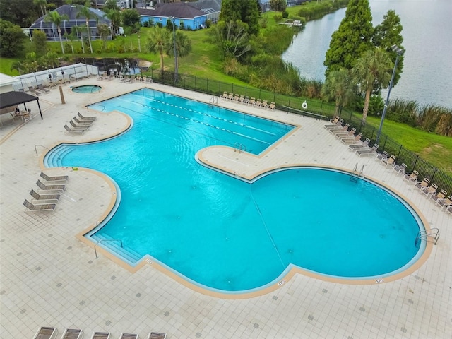 6918 Potomac Cir, Riverview, FL 33578 - community pool featuring a community hot tub, a patio area, and a water view