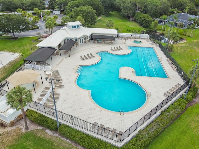 6918 Potomac Cir, Riverview, FL 33578 - community pool featuring a patio and view of scattered trees