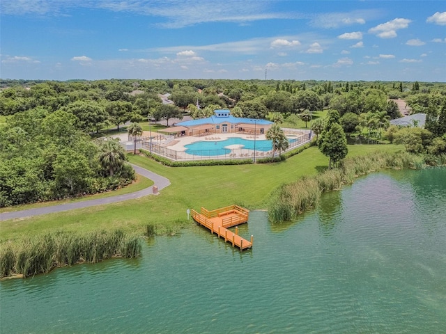 6918 Potomac Cir, Riverview, FL 33578 - view from above of property featuring a pool and a nearby body of water