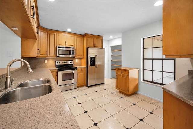3041 Oak View Dr, Palm Harbor, FL 34684 - kitchen featuring appliances with stainless steel finishes, a sink, recessed lighting, backsplash, and baseboards