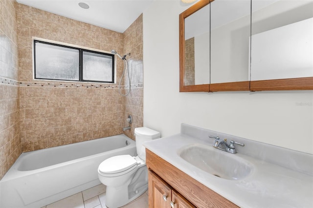 3041 Oak View Dr, Palm Harbor, FL 34684 - bathroom with vanity, washtub / shower combination, toilet, and tile patterned flooring