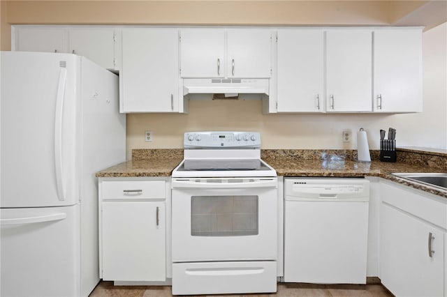 8436 60th St N Unit 304, Pinellas Park, FL 33781 - kitchen with white appliances, under cabinet range hood, and white cabinetry