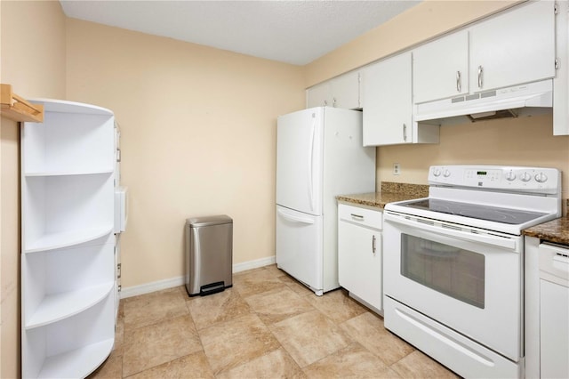 8436 60th St N Unit 304, Pinellas Park, FL 33781 - kitchen with white appliances, under cabinet range hood, open shelves, and white cabinets