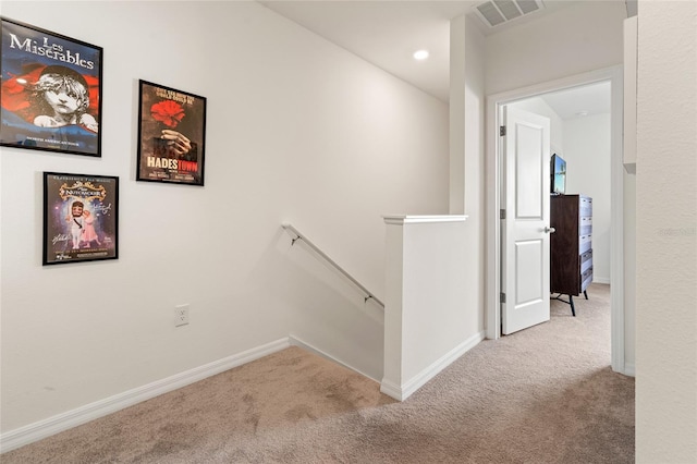 2925 Evergreen Elm Pass, Wesley Chapel, FL 33543 - corridor with an upstairs landing, carpet flooring, baseboards, and recessed lighting