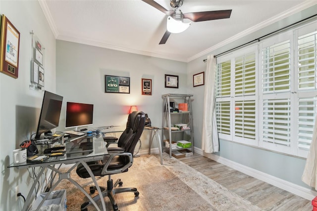 200 Skiff Pt Unit 202, Clearwater Beach, FL 33767 - office featuring wood finished floors, crown molding, ceiling fan, and baseboards