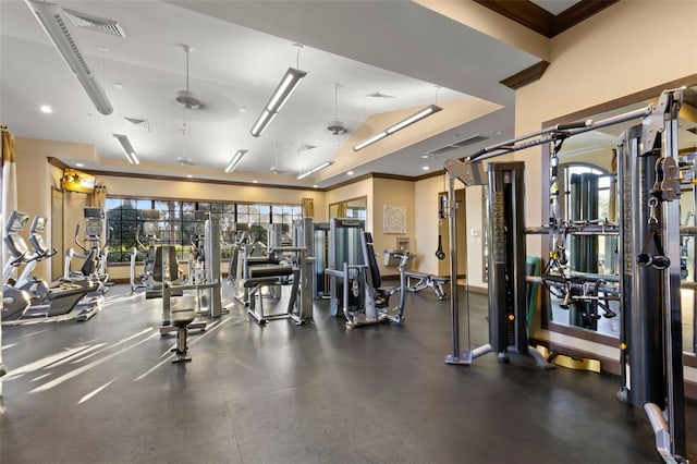 11354 Callisia Dr, Odessa, FL 33556 - workout area featuring ornamental molding and recessed lighting