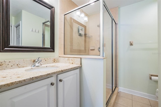 102 S Moody Ave Unit 1, Tampa, FL 33609 - full bathroom featuring vanity, a shower stall, tile patterned flooring, toilet, and baseboards