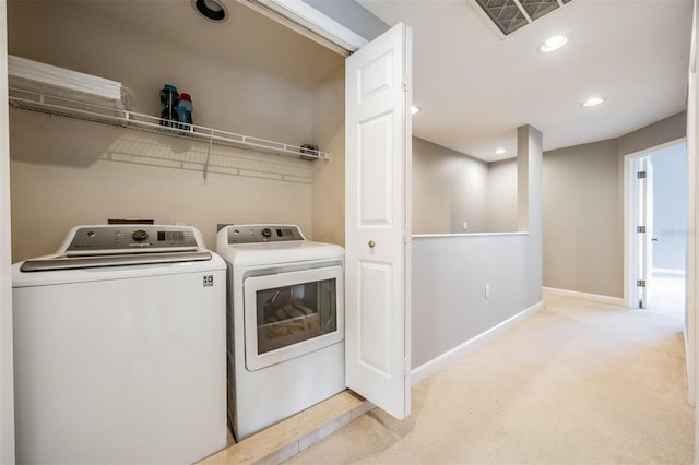 102 S Moody Ave Unit 1, Tampa, FL 33609 - washroom with independent washer and dryer, light carpet, baseboards, and recessed lighting