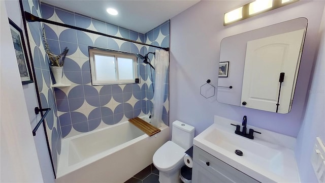1200 47th St N, Saint Petersburg, FL 33713 - bathroom with vanity, toilet, shower / tub combo with curtain, and tile patterned flooring