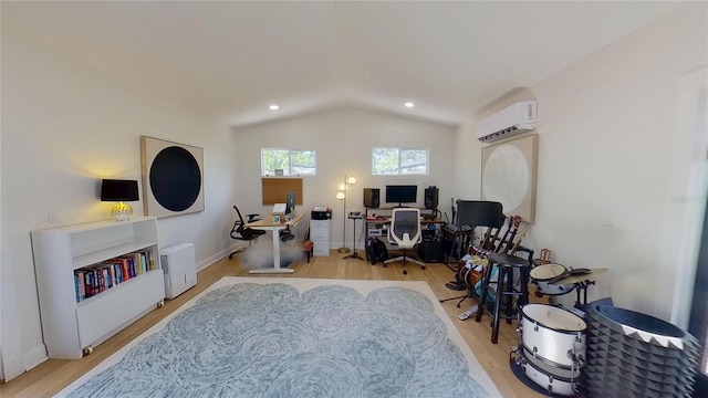 1200 47th St N, Saint Petersburg, FL 33713 - home office featuring a wall unit AC, light wood-style floors, lofted ceiling, and recessed lighting