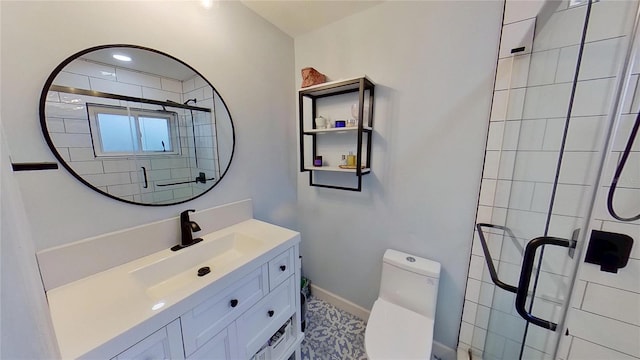 1200 47th St N, Saint Petersburg, FL 33713 - full bathroom featuring vanity, a shower stall, toilet, and baseboards