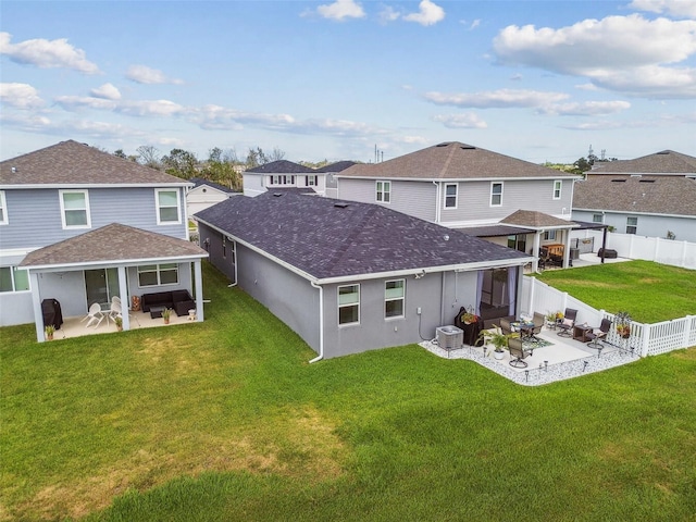 9577 Sandy Bluffs Cir, Parrish, FL 34219 - back of property with outdoor lounge area, a patio area, a residential view, and central air condition unit