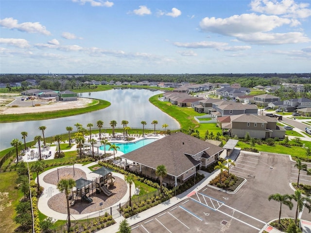9577 Sandy Bluffs Cir, Parrish, FL 34219 - aerial perspective of suburban area featuring a large body of water and a pool