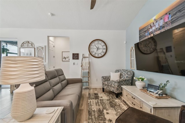 9577 Sandy Bluffs Cir, Parrish, FL 34219 - living area with wood finished floors and vaulted ceiling
