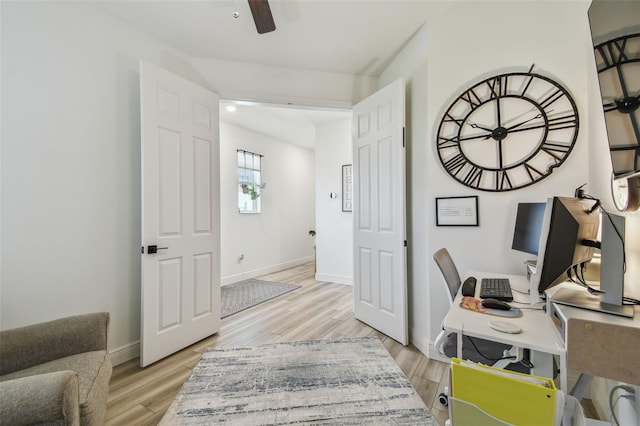 9577 Sandy Bluffs Cir, Parrish, FL 34219 - office space with ceiling fan, light wood-style flooring, and baseboards