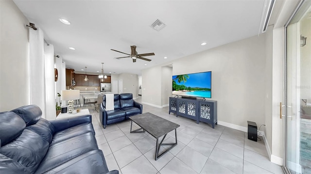 6118 Voyagers Pl, Apollo Beach, FL 33572 - living room featuring recessed lighting, a ceiling fan, and light tile patterned floors