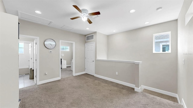 6118 Voyagers Pl, Apollo Beach, FL 33572 - unfurnished bedroom with carpet floors, attic access, recessed lighting, and ceiling fan