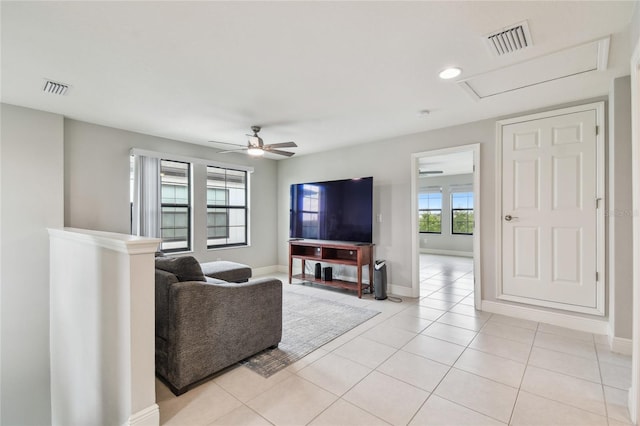 13311 Dorado Shores Ave, Riverview, FL 33579 - living area with baseboards, a ceiling fan, light tile patterned floors, and recessed lighting