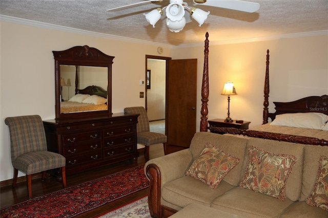 12929 Sugar Creek Blvd, Hudson, FL 34669 - bedroom featuring ornamental molding, a textured ceiling, wood finished floors, and ceiling fan