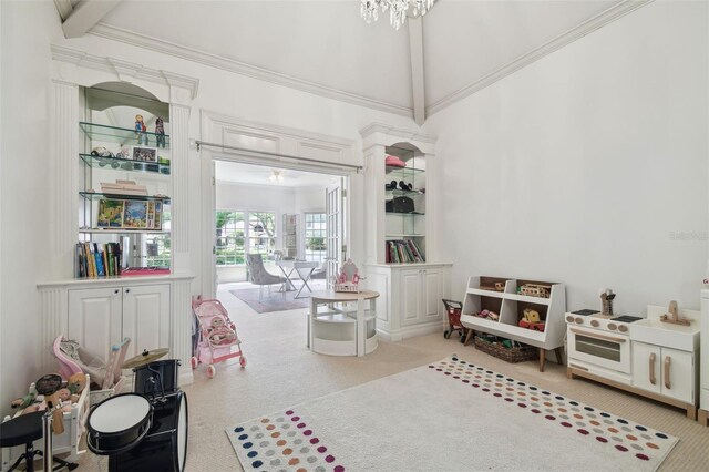 16502 Millan De Avila, Tampa, FL 33613 - game room featuring a chandelier, a towering ceiling, and carpet floors